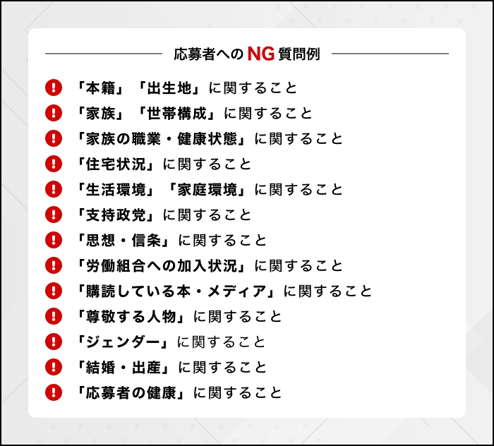 面接で聞いてはいけない質問