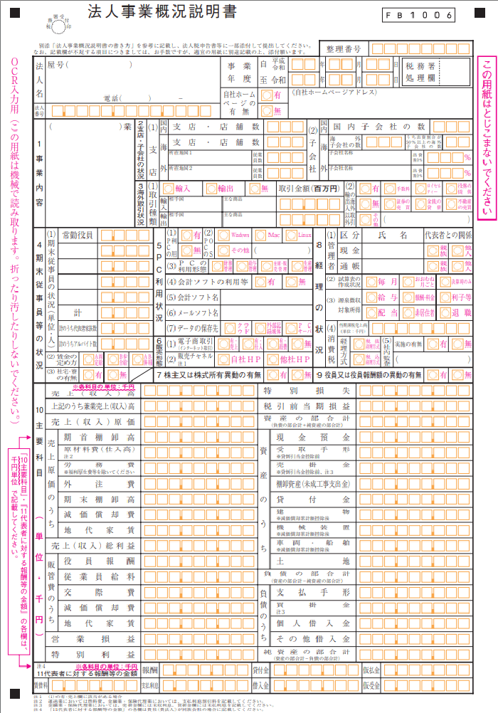 必要書類（4）：法人事業概況説明書（事業概況書）